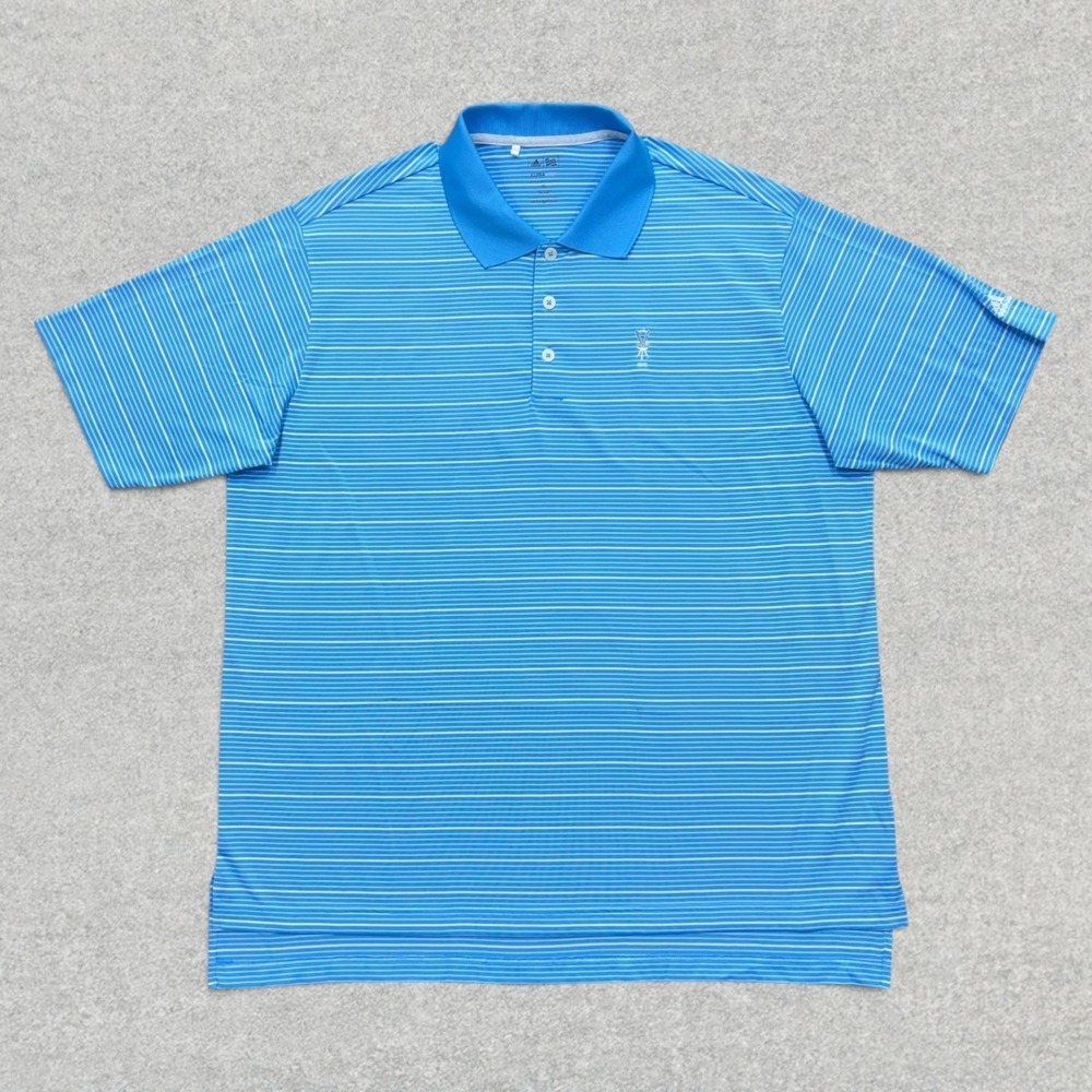 adidas Golf Polo Shirt Men's XL Blue White Striped Climalite Performance *Logo*